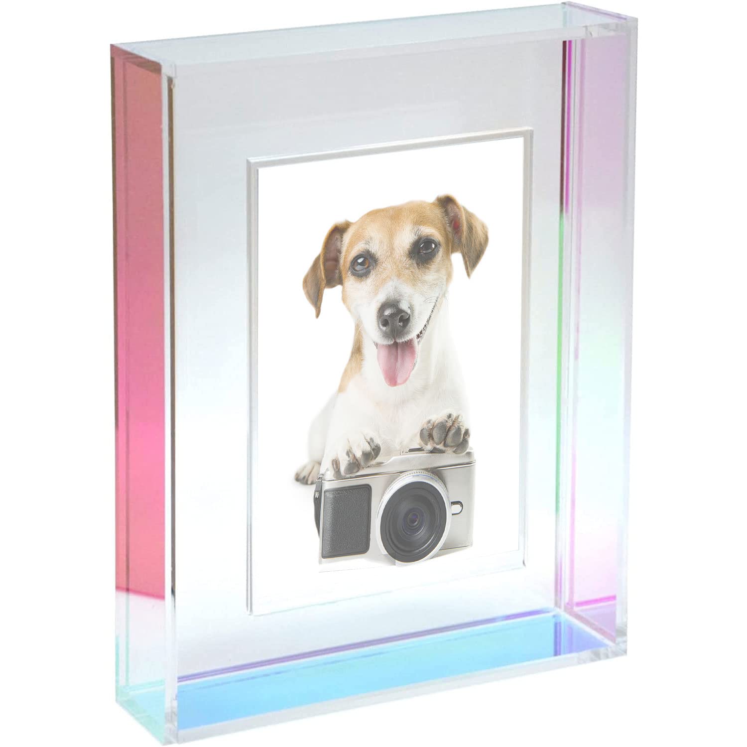 TERRIFI Acrylic Picture Frames 22x17 cm, Thicker Block Clear Frameless Desktop Photo Block, Freestanding Double Sided Magnetic Acrylic Frameless Transparent Square Frame for Desktop Display