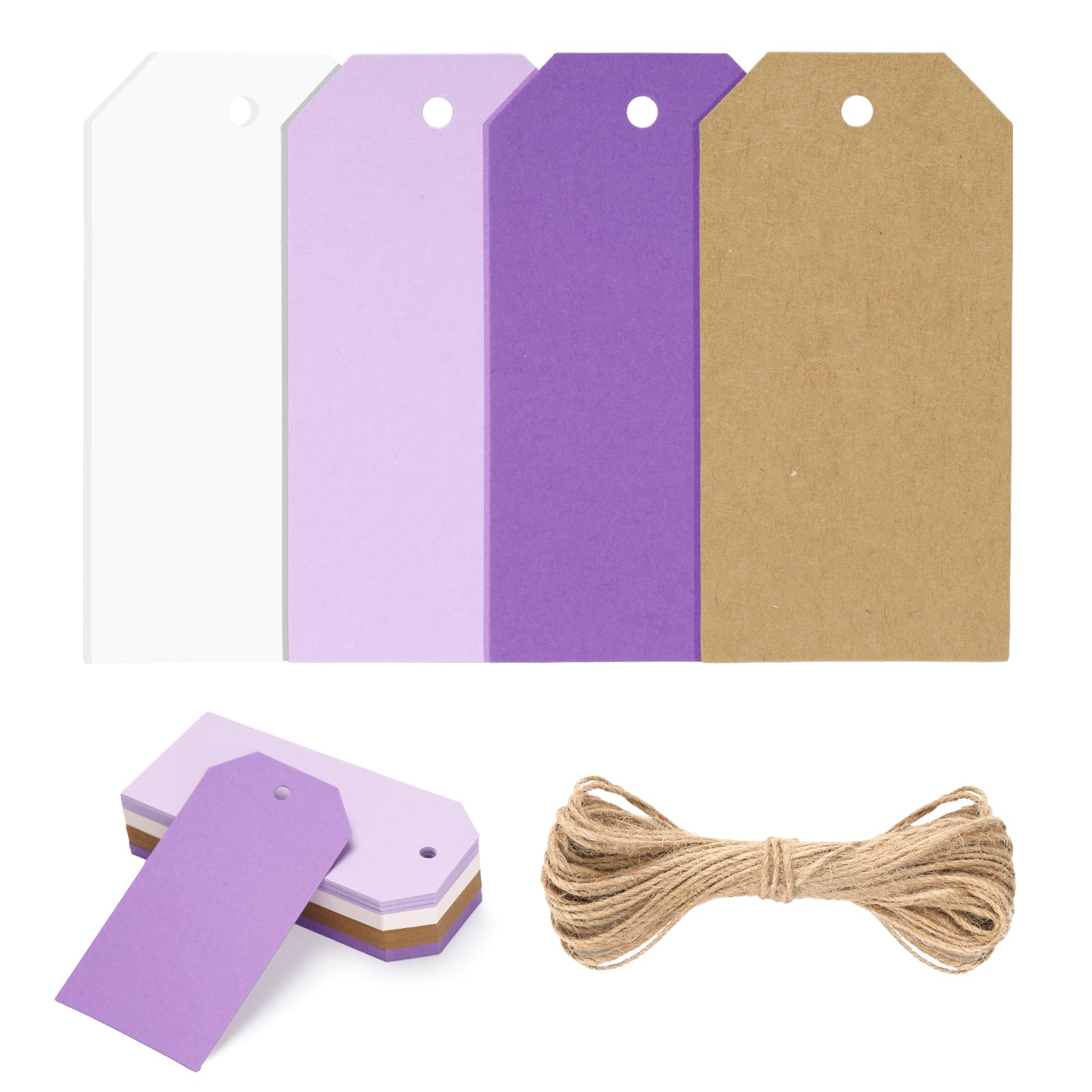 jijAcraft 60PCS Purple Gift Tags: 5x10CM 4 Colors Blank Tags, Paper Labels with String, Favour Labels for Gift Wrapping, DIY Crafts, Clothing, Wedding, Birthday, Party