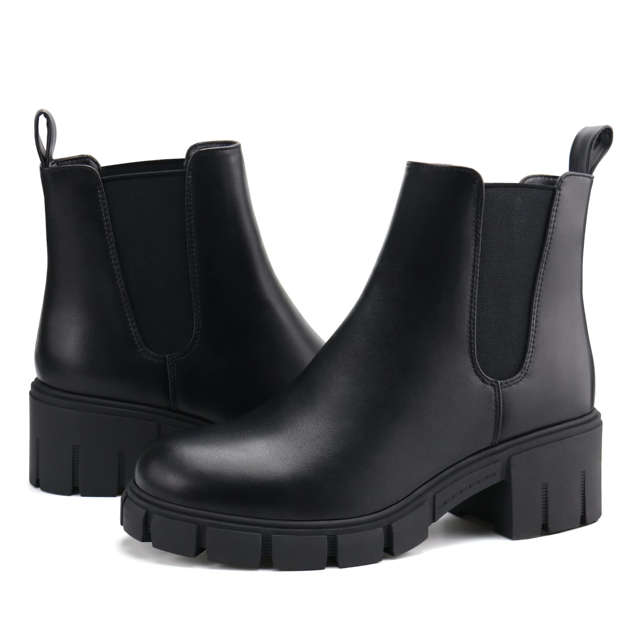JABASIC Chelsea Boots für Damen Elastische Plateau-Stiefel zum Hineinschlüpfen