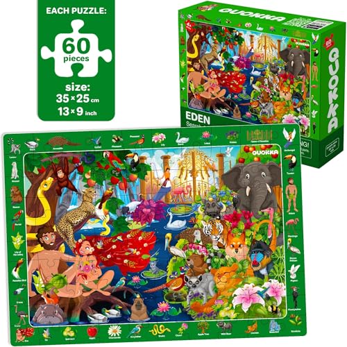 Quokka 60 Piece Kids Puzzles Ages 5-8 - Set Of 4 Bible Jigsaw Puzzles For Kids 4-6-10 Year Old - Tower Of Babel | Noah`S Ark | Eden Toys For Children 5-7 Yo thumb #1