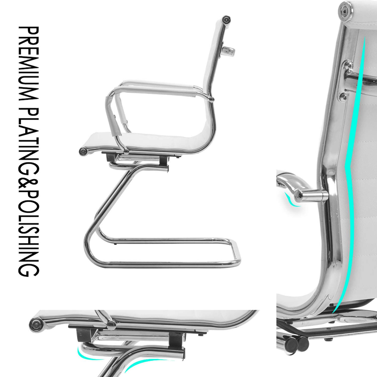 Silla de Oficina de Piel Sintética Wahson, Sillas de Recepción con Apoyabrazos Cromados, Juego de 2 Blanco