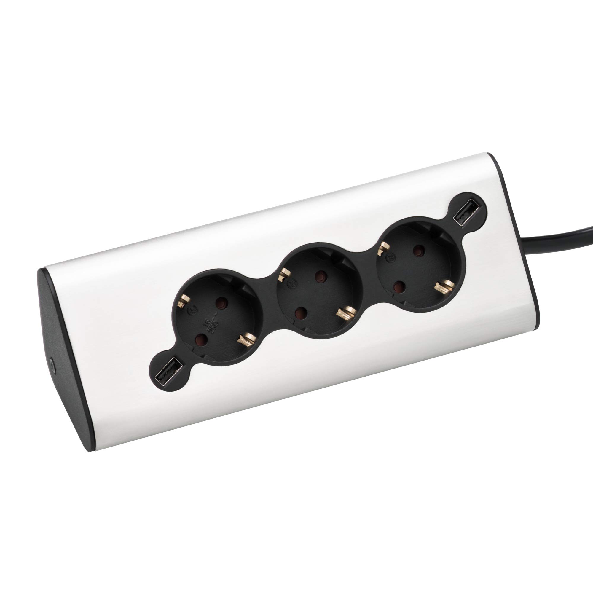 WMF Ambient - Ciabatta elettrica da cucina, multipresa con 2 USB, presa multipla, luce ambientale, per cucina, ufficio, soggiorno, presa angolare a 45°, in acciaio inox opaco
