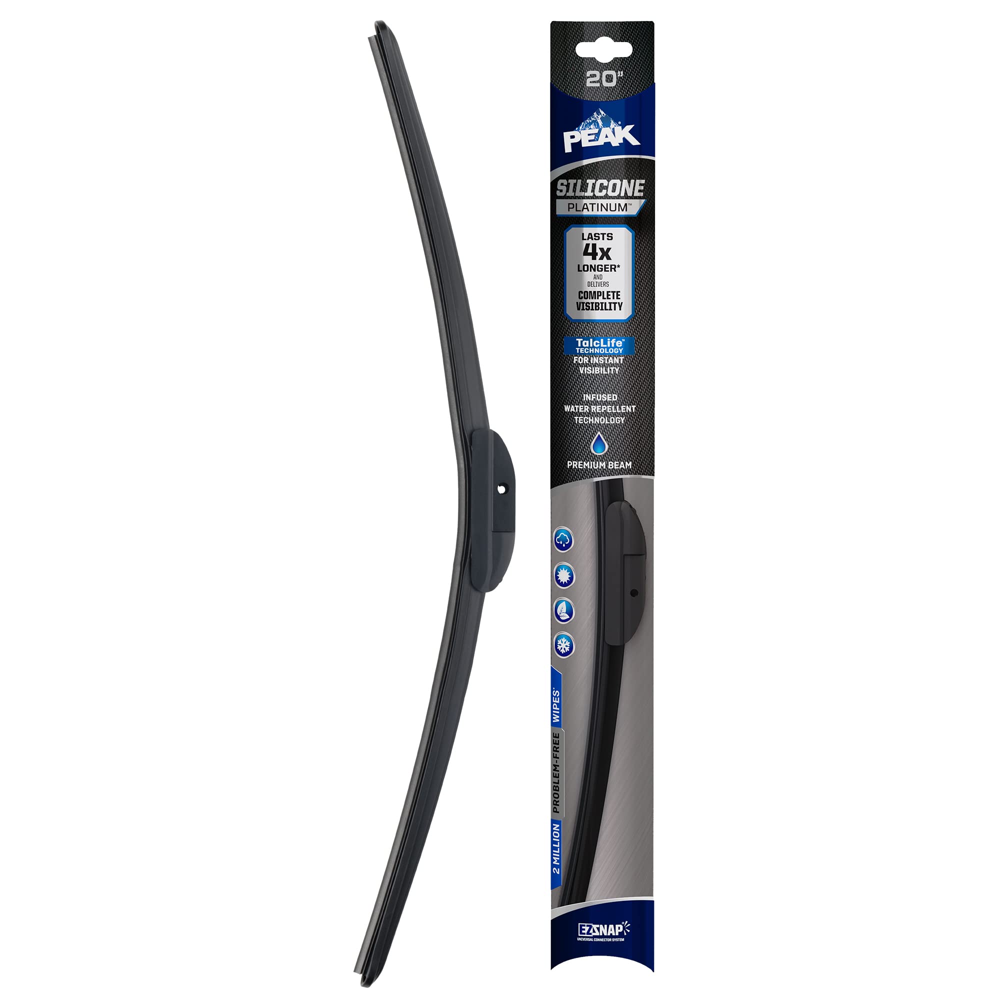 peak silicone platinum 20" front windshield wiper blade, replacement windshield wiper blade with universal connector, pack of 1