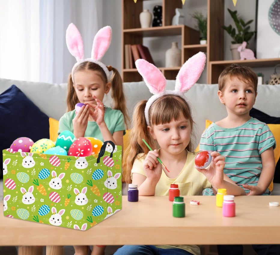 Image of Rectangular Easter Bunny Storage Basket for Kids & Baby - Cute Toy Storage Bin and Organizer - Room Decor