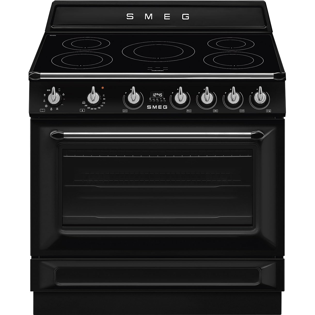 SMEG TR90IMBL Cuisine Esthétique VINTAGE VICTORIA Four multifonction Soft CLOSE Plan à induction 90 x 60 cm Noir Classe A