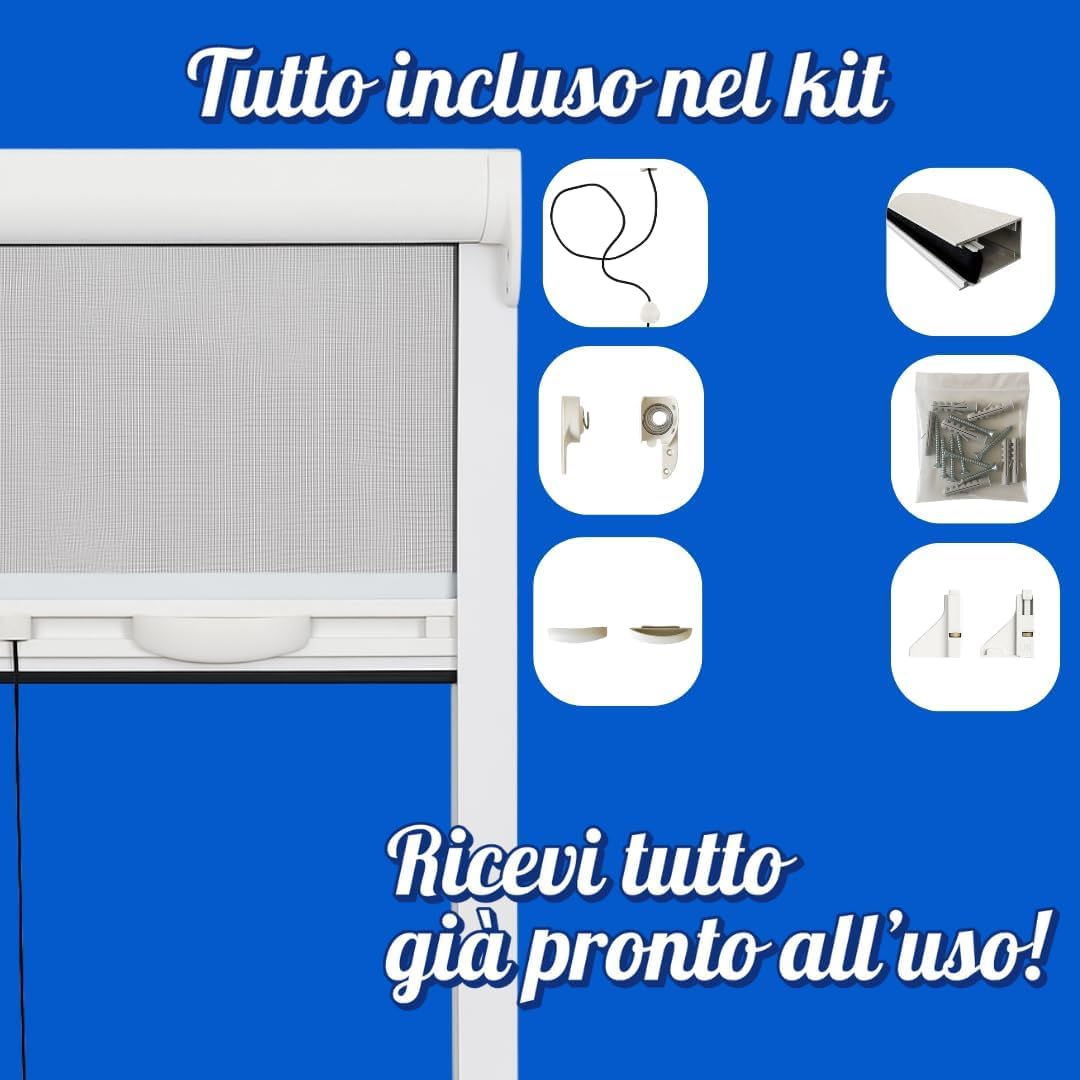 Lemag Zanzariera a Rullo Professionale Su Misura – Telaio Alluminio Rete Fibra di Vetro – Montaggio Senza Viti – Assistenza Serramentista – Made in Italy + Vaporizzatore Omaggio (90x150)