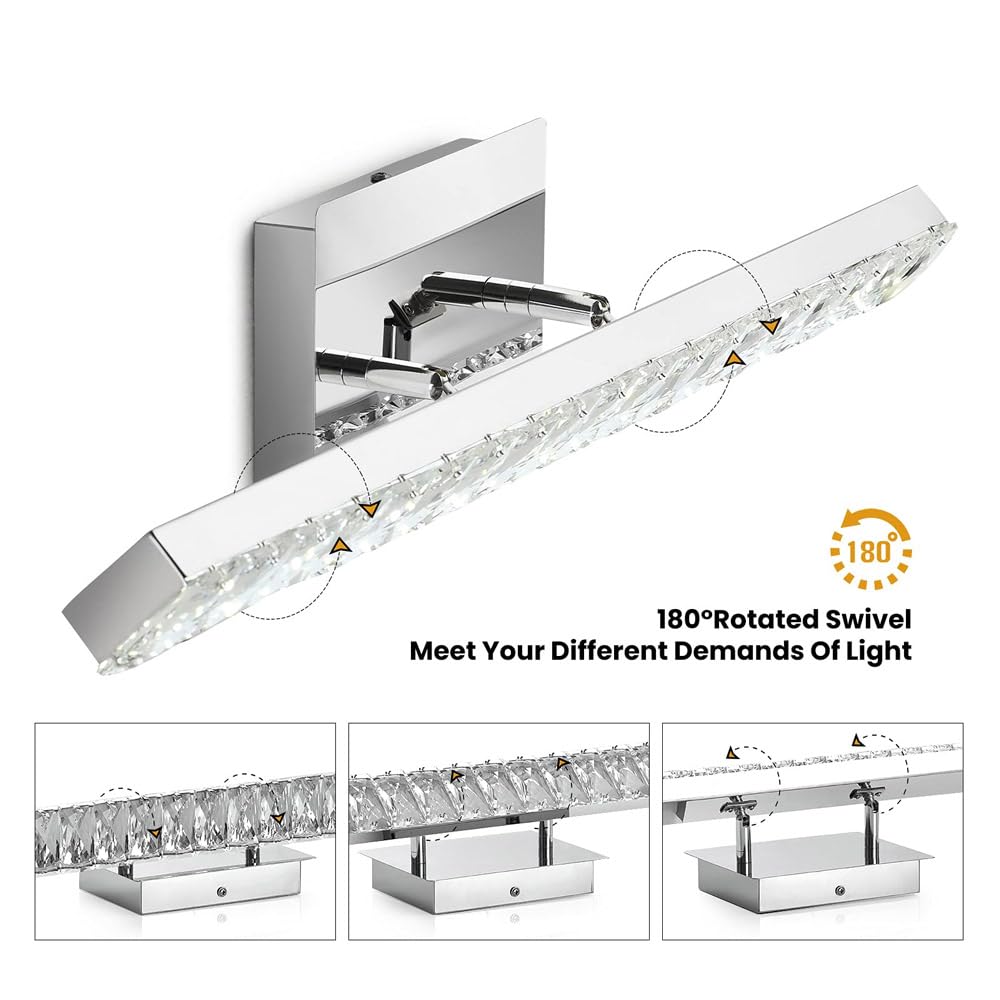 Moderne luci da toeletta in cristallo, apparecchi di illuminazione per il bagno sopra lo specchio, luce a parete a striscia lunga a LED, lampada da parete per interni girevole a 180°