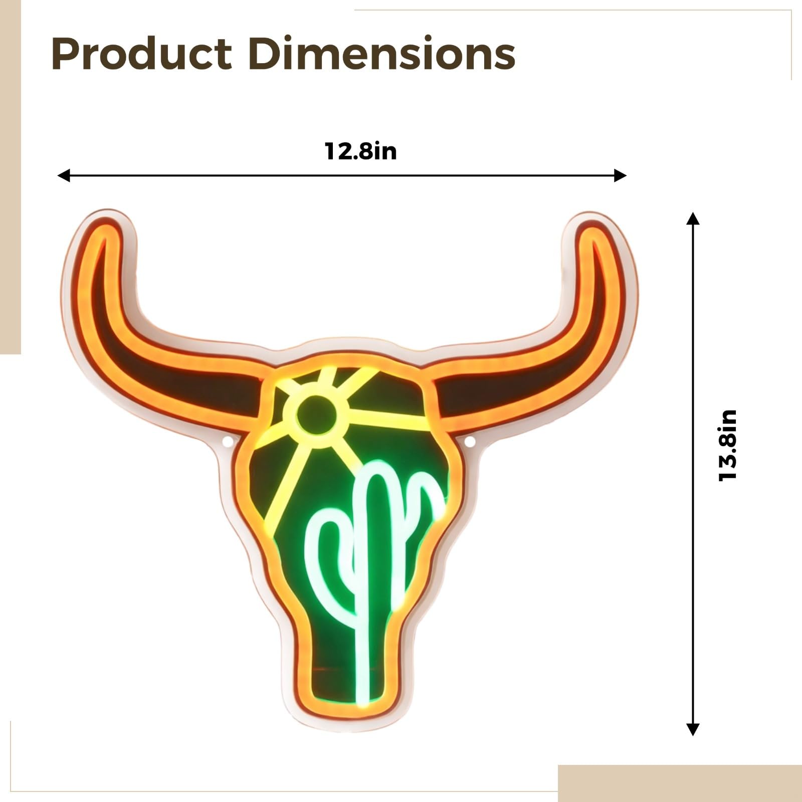 Panneau néon Howdy Cowboy, tête de taureau, décoration occidentale, alimentation USB, intensité variable, 32,8 x 35,8 cm