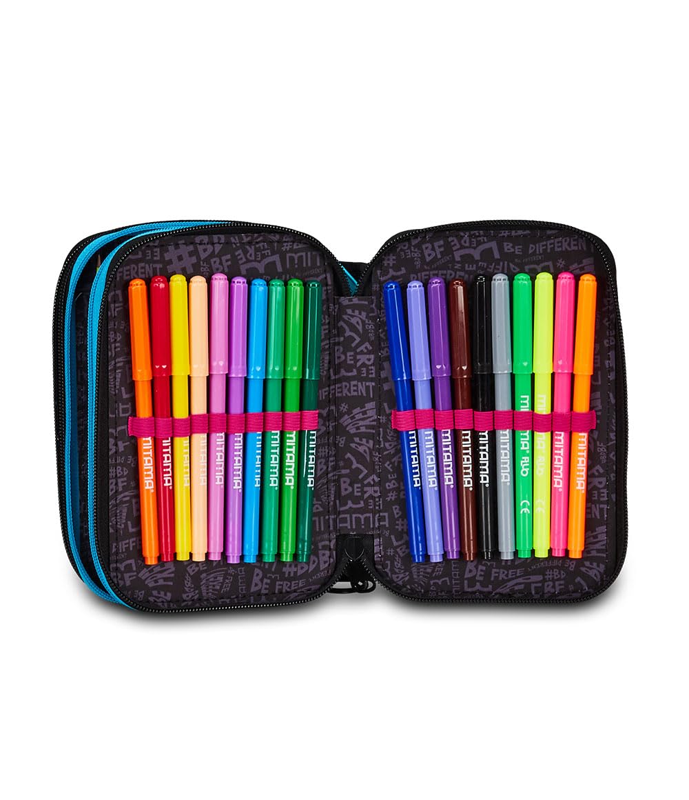 Mitama Astuccio Scuola 3 Scomparti, SUPER TRIPLO COLOR SPLASH GIRL, Contenuto 50 pz, Completo di Matite, Pennarelli, Portapenne Scuola Elementare Bambina