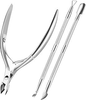 Cuticle Trimmer Cuticle Remover with Cuticle Pusher, XUNXMAS Professional Stainless Steel Durable Pedicure Manicure Tools Cutter Nipper Scissor Clipper for Fingernails and Toenails Dead Skin Silver