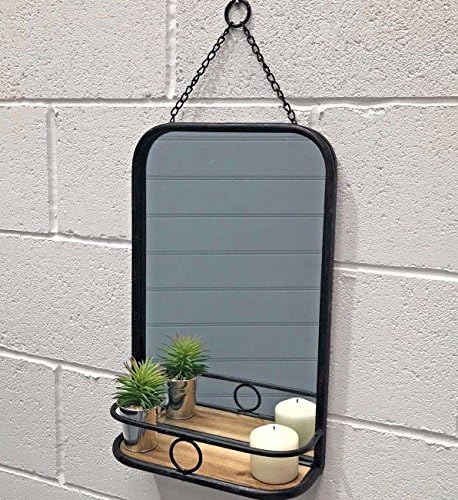 Oscar's Small Industrial Style Wall Mirror Chain Bathroom Storage Shelf ...