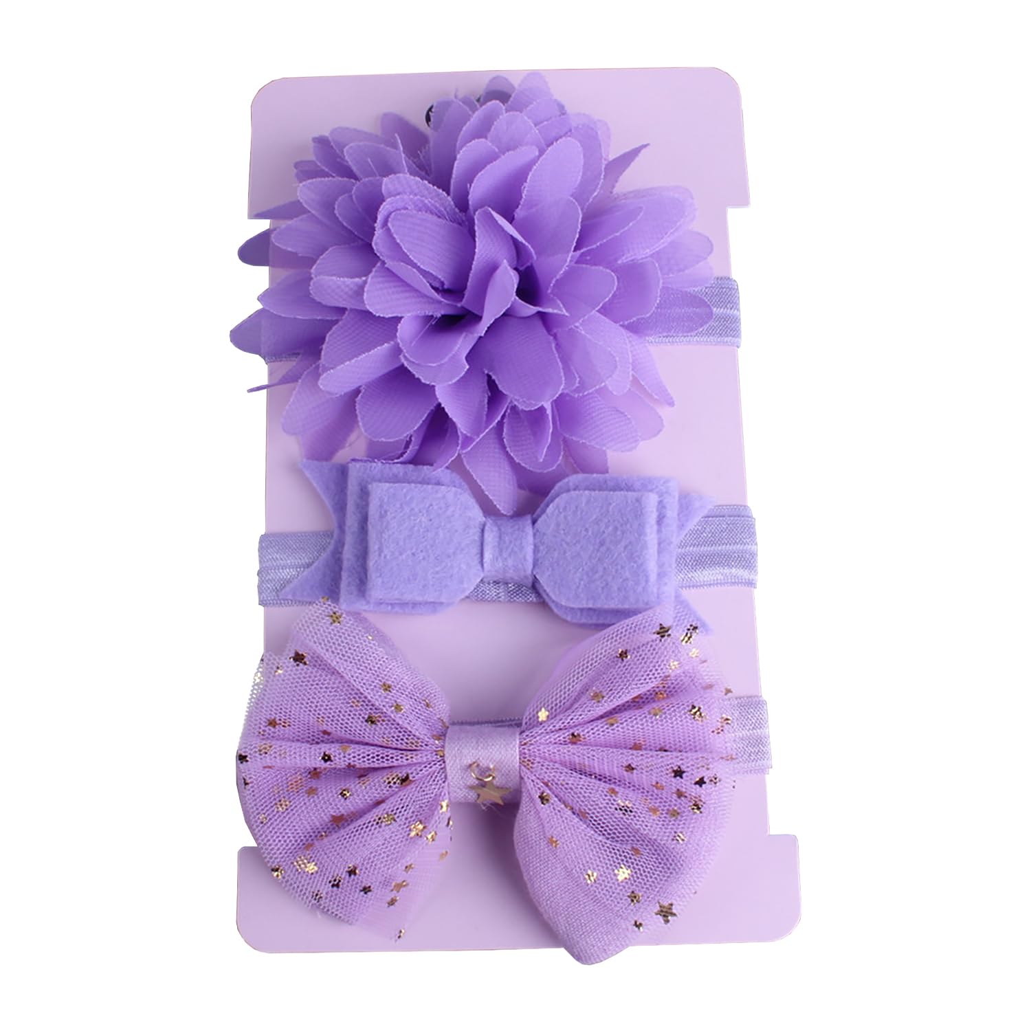 SYGA 3 Pcs Baby Headband, Flower & Bow Stretchable, Nylon HairBand for Newborn Infant Toddlers Kids 0-3 Year (Purple, Free Size)-image-26