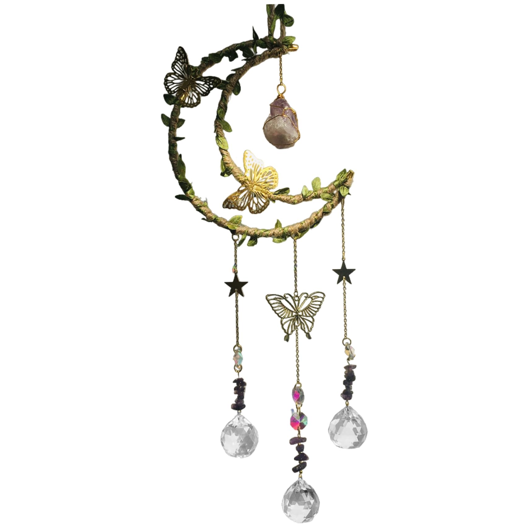 Carillon lune en cristal extérieur suspendu au soleil, décoration jardin et pendentif balcon