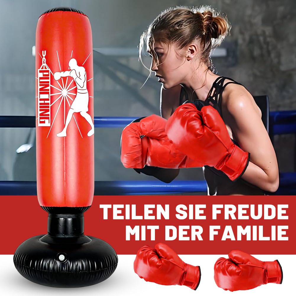 Sacco da boxe gonfiabile per bambini, sacco da boxe per bambini dai 6 ai 12 anni, 170 cm Sacco da boxe gonfiabile in piedi per bambini con guantoni da boxe e pompa, per allenamento Karate Taekwondo