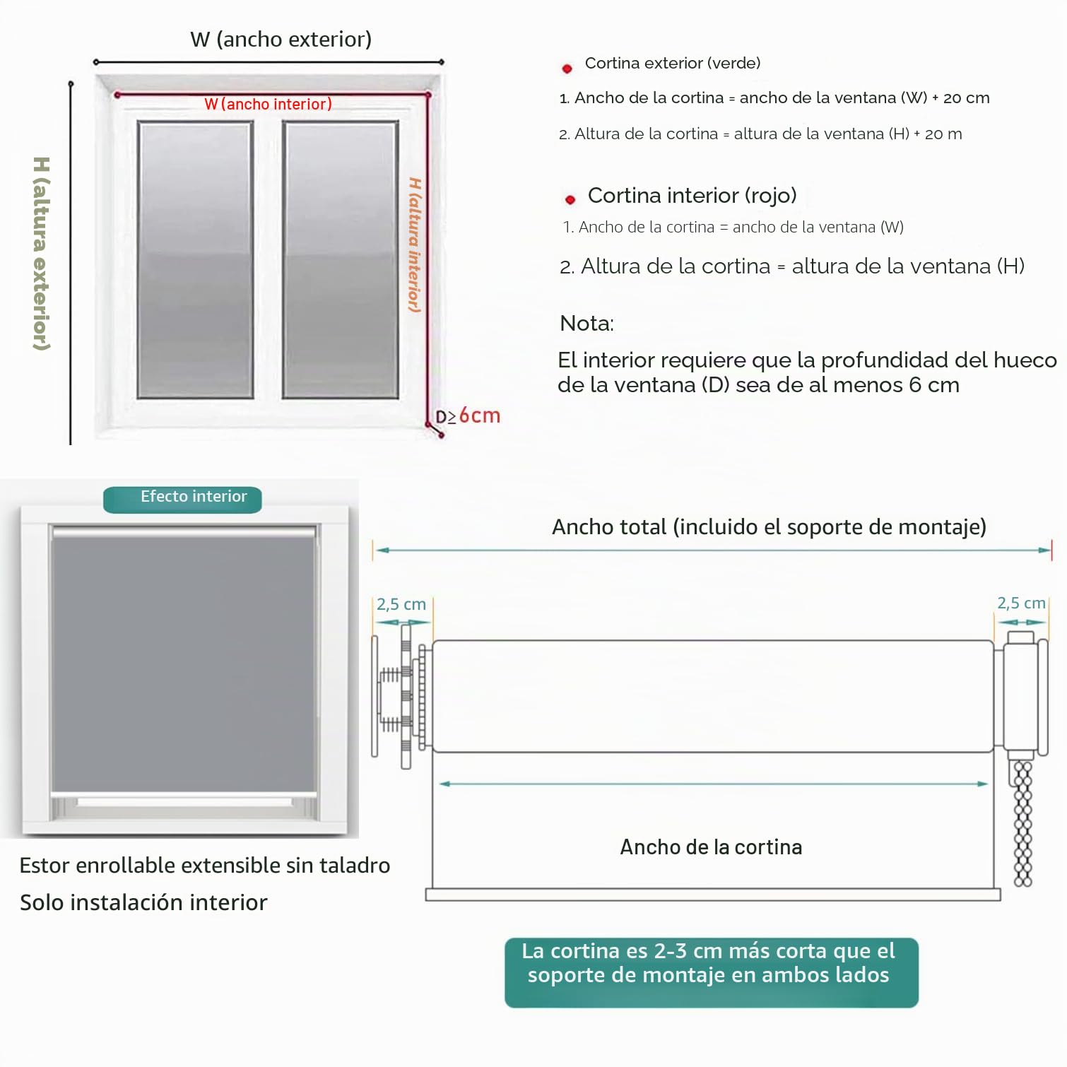 Estor Opaco Sin Perforación,Persiana Enrollable Blackout para Ventanas de Interior,Tela Poliéster Gris,Térmico,Privacidad,para Casa,Oficina,Personalizada,Ancho x Alto（90W x 120H cm）
