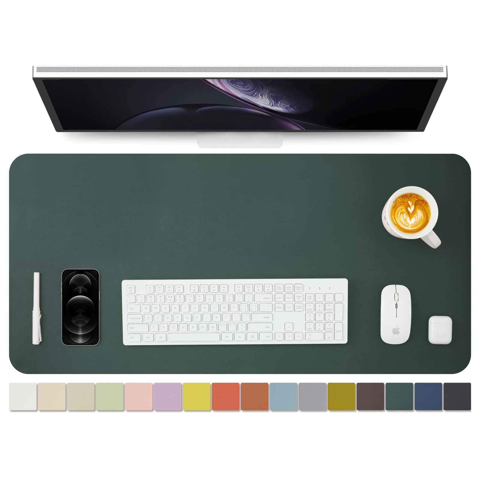 HOMIEAZICOZI Leather Desk Mat - Non-Slip PU Pad for Office and Home Organization Accessories Ideal Large Mouse Mats on Top of Desks (Dark Green,36''x 17'') (DPD-DG-L)