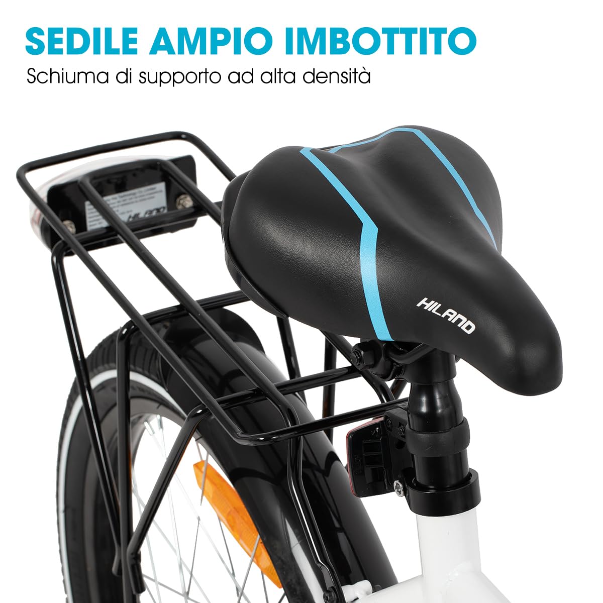 HILAND Mountain Bike 20/24” per Bambini e Bambine 6-10+ Anni, Cambio a 6 Velocità, Bici da Città per Ragazzi, con Portapacchi, Colore Nero/Bianco