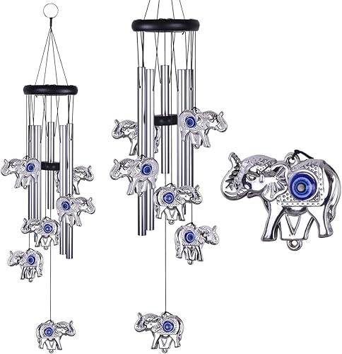 Miniatura 8 de Campanillas de viento de elefante de ojo azul para decoración al aire libre, atrapavientos de mal de ojo, campanas de viento de elefante de mal de