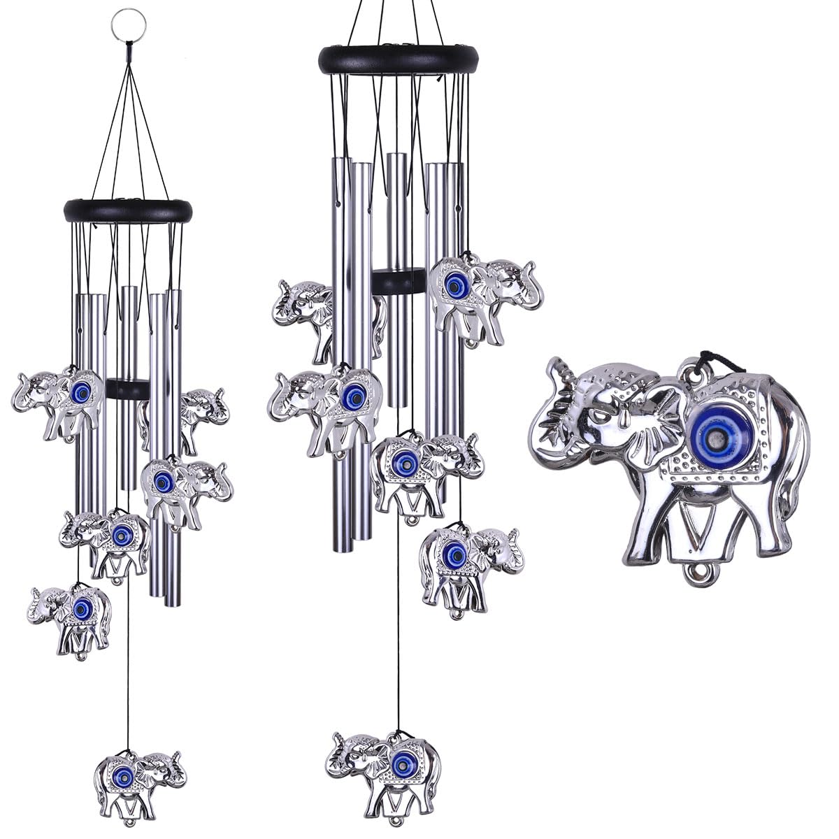 Blue Evil Eye Elephant Wind Chimes Outdoor Decor, Mobile Evil Eye Windcatcher, Evil Eye Elephant Wind Bells, Blue Evil Eye Amulet Wind Chimes for Home, Gift for Mom, Balcony, Patio, Garden Decoration