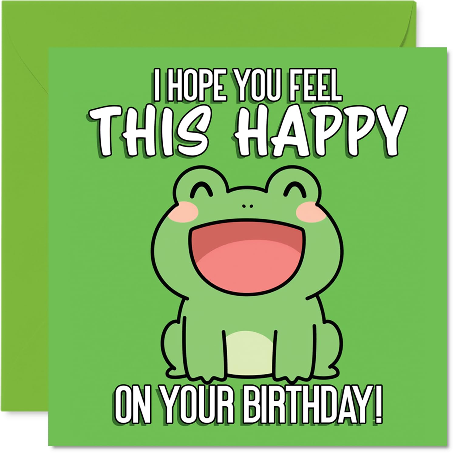 Playful Birthday Card - Bursting with Birthday Cheer - Adorable Happy Frog Illustration - Sure to Put a Smile on Their Face - 145mm Square, Envelope Included
