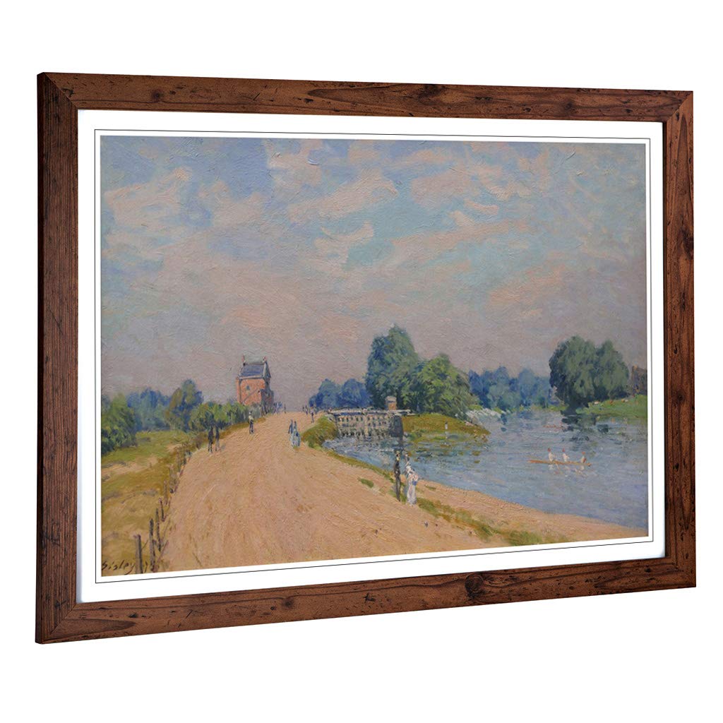 Big Box Art Framed Print of Alfred Sisley Road to Hampton Court Design | Wall Art Picture | Home Decor for Kitchen, Living Room, Bedroom, Hallway, Walnut, A2 / 24.5x18 Inch / 62x45cm