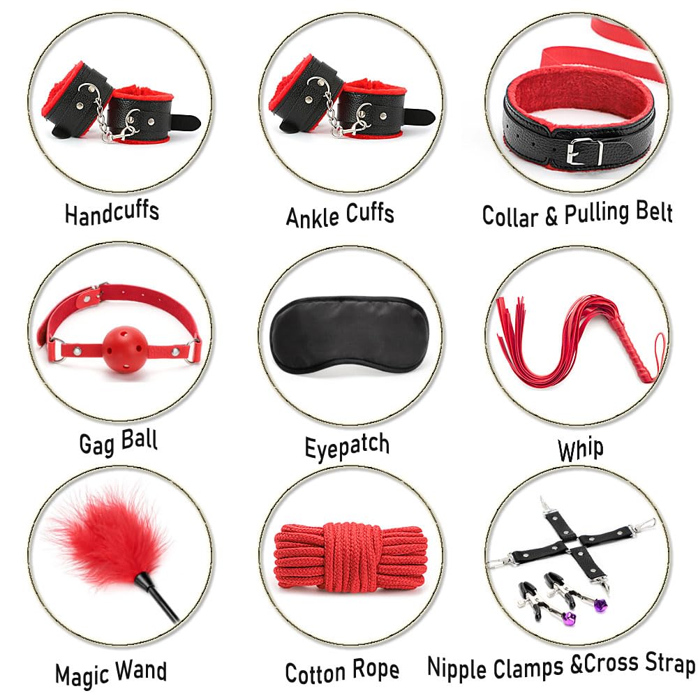 28 Pièces Kits de Bondage, SM Sex Toys Erotiques Set Adultes Toy pour Les Débutants, Érotiques Jouets Sexuels BDSM Anal Plug Menottes Masque Yeux Pour Sextape Draps sexy