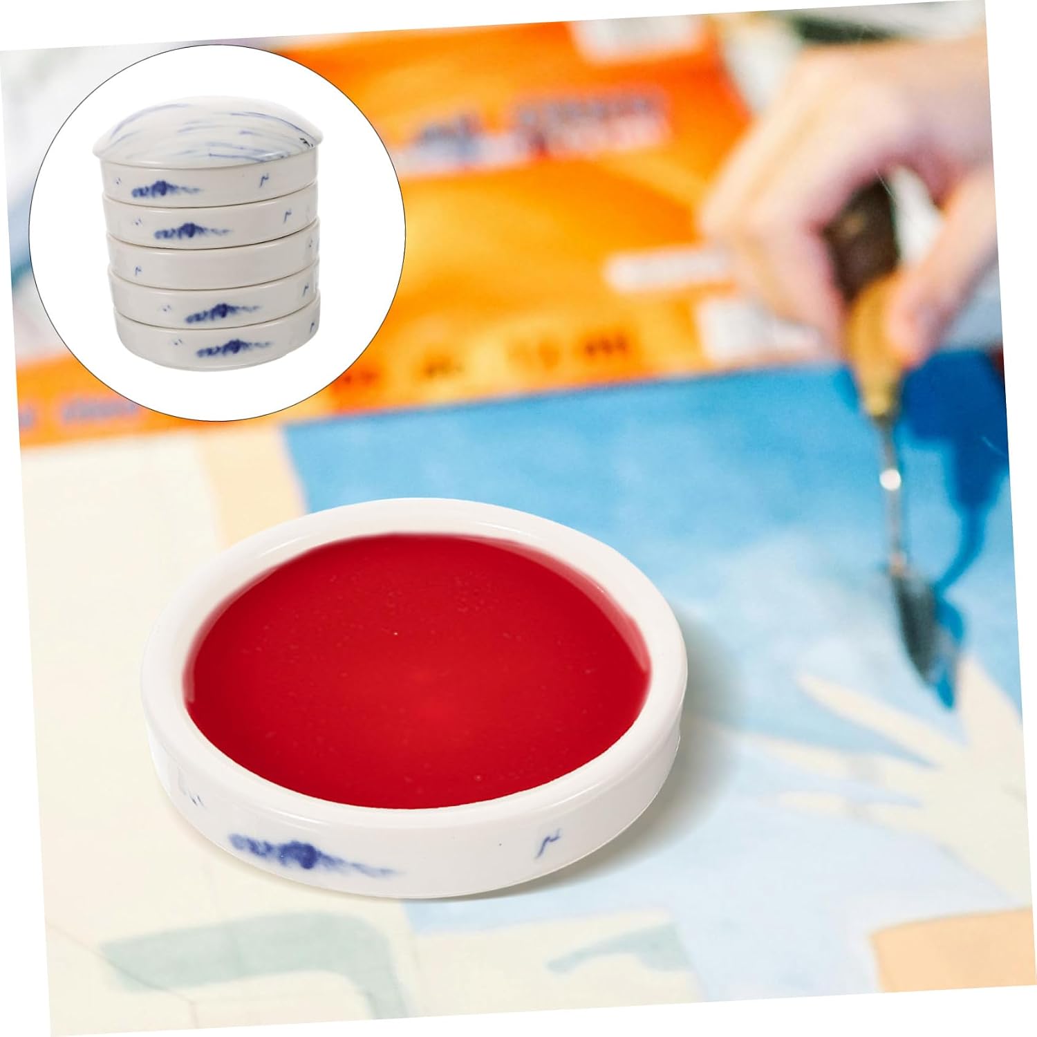 Stackable Ceramic Watercolor Mixing Palette Tray 5-Color Artist Paint Container for Traditional Chinese Painting Convenient for Watercolor and Oil Painting