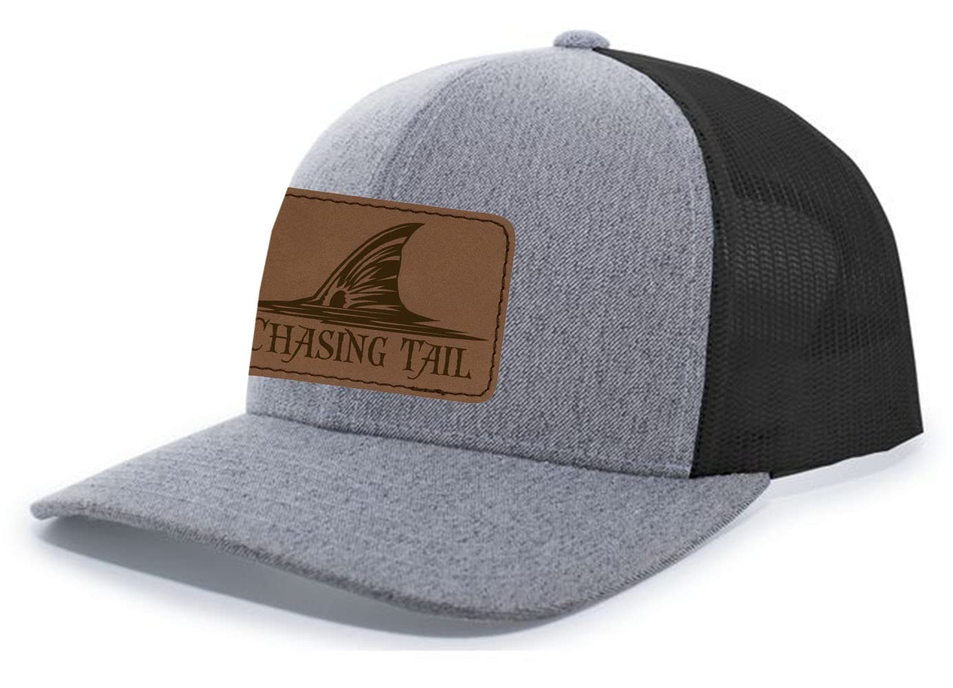 Heritage Pride Chasing Tail Fish Laser Engraved Leather Mens Trucker Hat Baseball Cap
