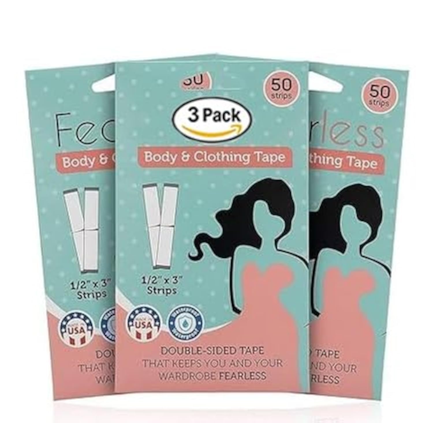 Fearless Tape - Womens Double Sided Tape for Clothing and Body, Transparent Clear Color for All - Pack of 3