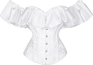 Womens Vintage Off Shoulder Corset Bustier Lace Up Boned Overbust Corset Renaissance Corset Tops for Women