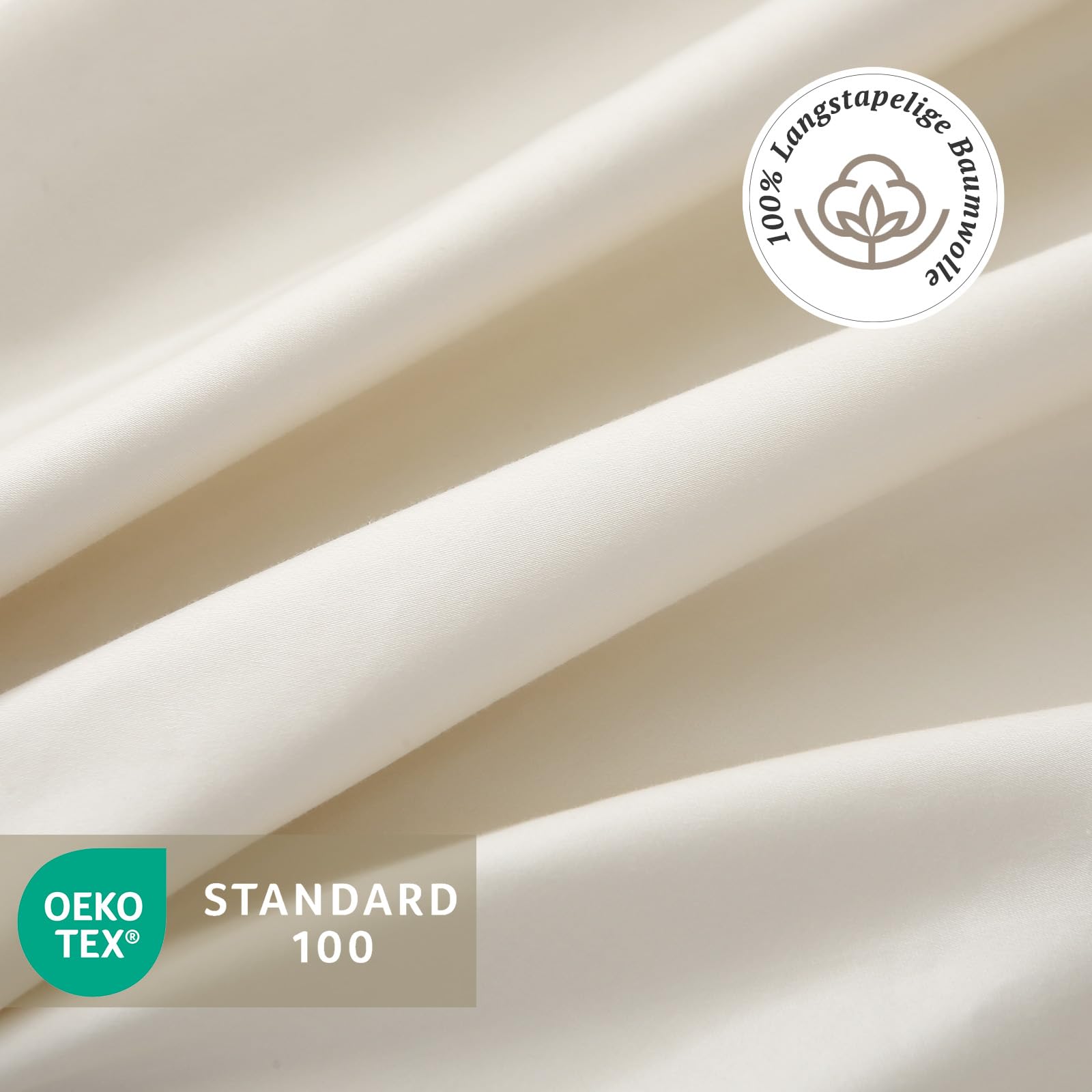 MILDLY Satin Bettwäsche 200x200 Baumwolle,Seidig Luxus Bettzeug,Beige | 100% Langstapelige Baumwolle Seidig Luxus Bettzeug, ÖkoTex Zertifiziert, 1 Bettbezug 200x200 & 2 Kissenbezug 80x80