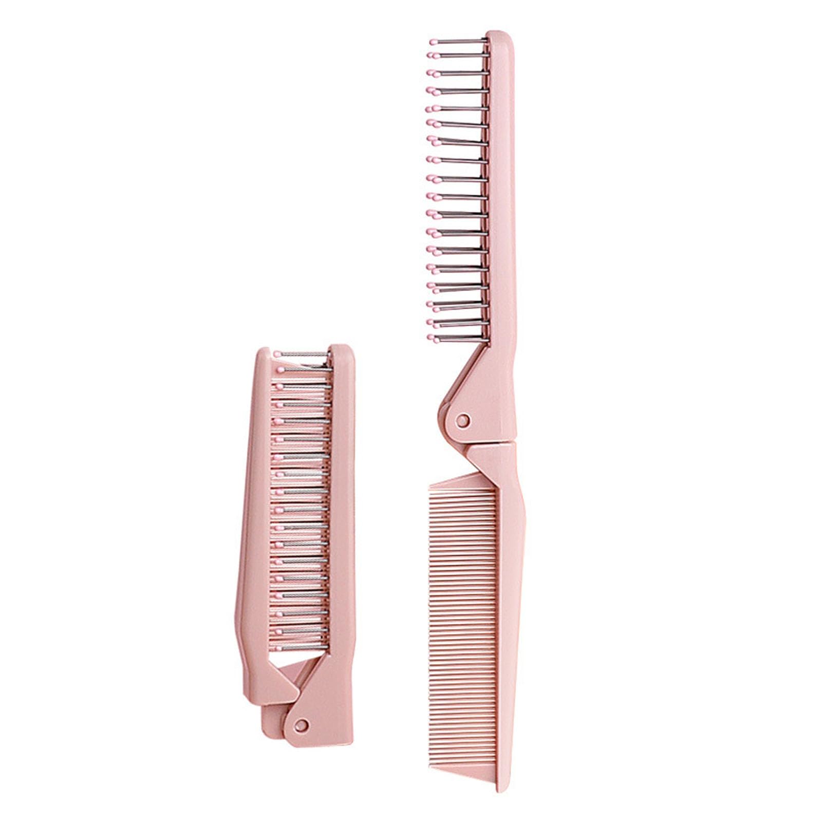 FamGift ヘアコーム 折りたたみ 2個入り 双頭 静電気防止 ダブルヘアブラシ 軽量 携帯用 折りたたみ櫛 ピンク