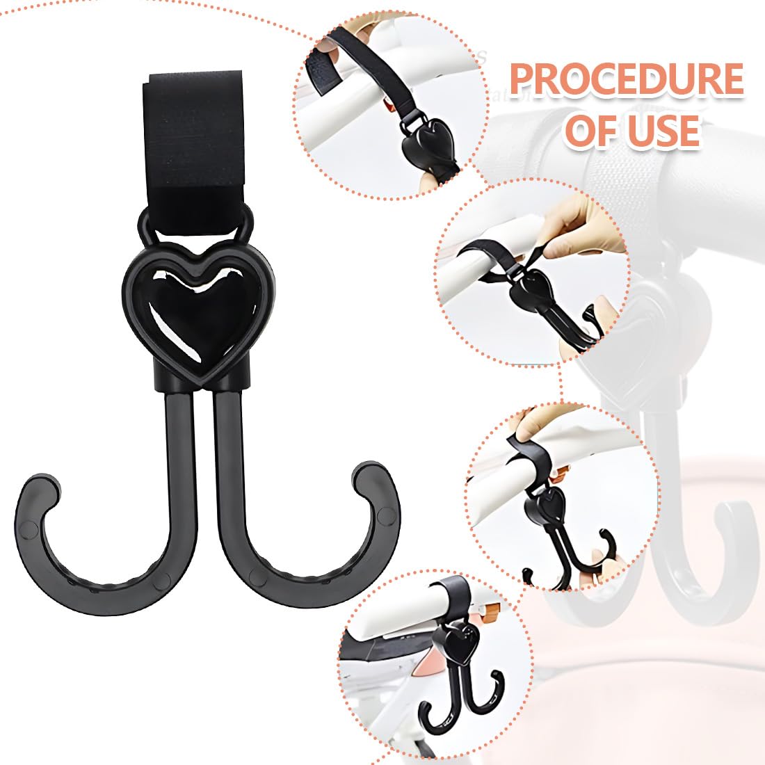 2 Pezzi Ganci Passeggino Gancio Per Passeggino A Forma Di Cuore Con Chiusura Per Borsa Fasciatoio Borse Borse Sospese Zaini Portafogli Accessori Per Passeggini Vestibilità Universale