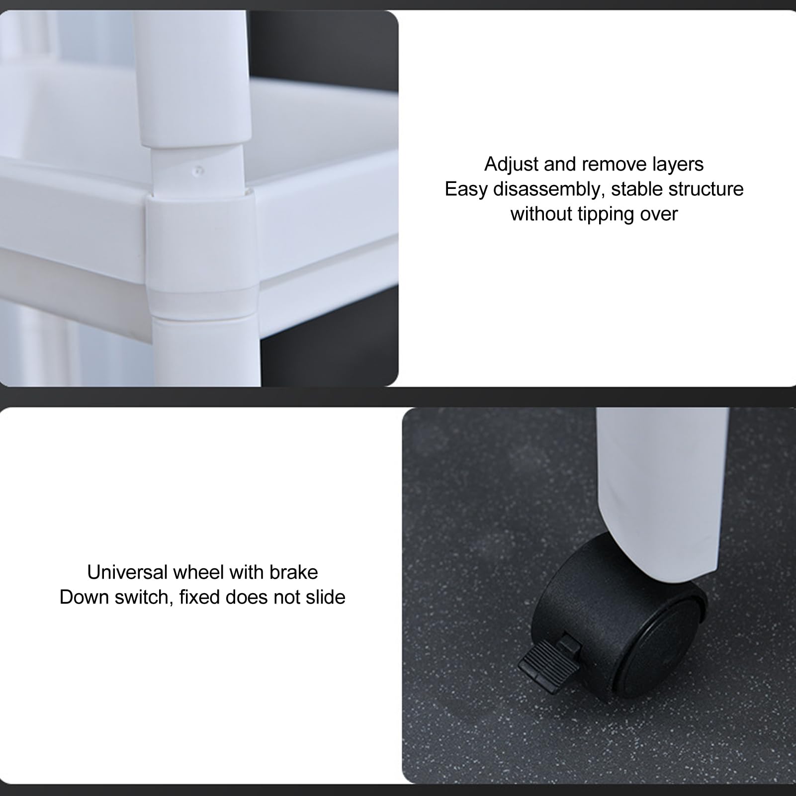 Estante de Torre de baño, Estante de Almacenamiento Independiente de plástico, Organizador, estantería Multifuncional para Sala de Estar, Dormitorio, Cocina, Blanco (4 Capas (con Ruedas))
