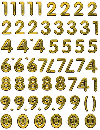 Charo Gold Number 123 - Adhesivo con número 123, 20 mm de alto, 1 hoja de 135 mm x 100 mm, adhesivo para manualidades y fiestas infantiles, aspecto metálico