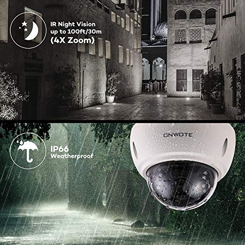 ONWOTE 5MP 4X Optical Zoom Dome IP POE Security Camera with Audio, Outdoor Vandalproof, 5 Megapixels 2592x 1944P Camera, 2.8-12mm Motorized Lens, 100ft IR IP66 Wide Angle, Work w/ONWOTE PoE NVR