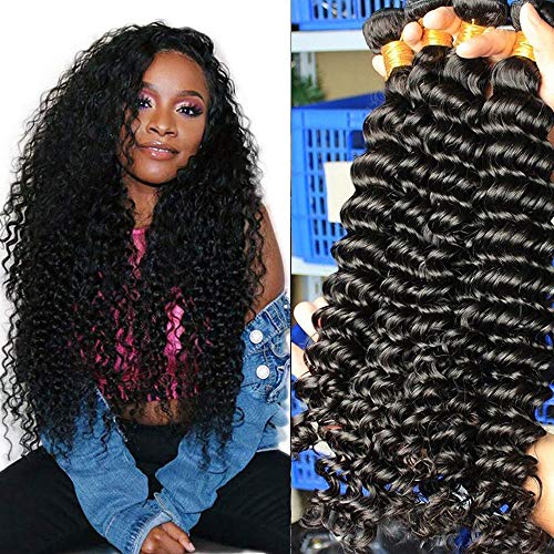 10A Deep Wave Human Hair Bundles (20 22 24 26 Inch) 100% Virgin Brazilian Hair 4 Bundles Wet and Wavy Hair Human Bundles Unprocessed Remy Curly Hair Bundles