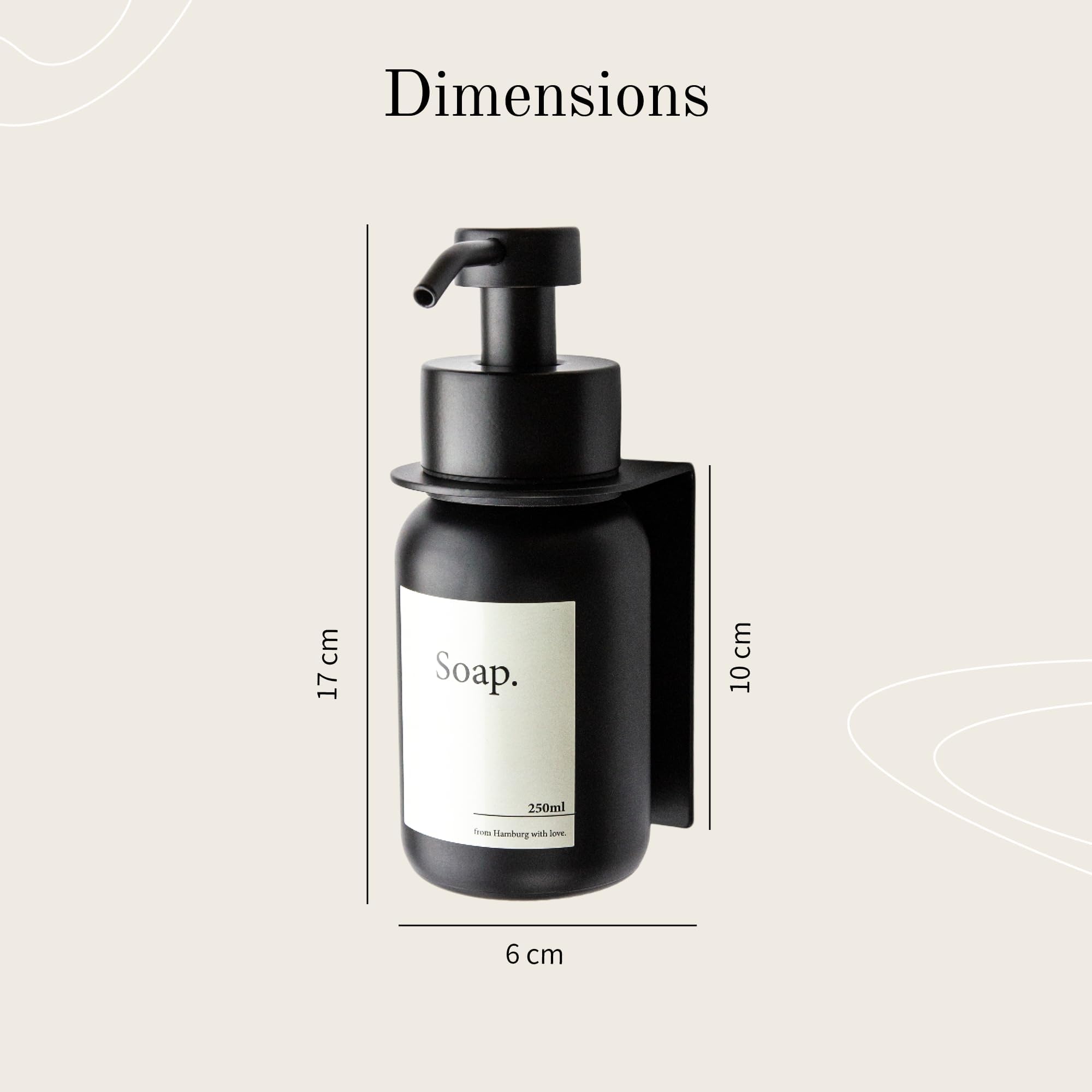 Design Hambourg Distributeur De Savon Mural en Verre avec Fixation Auto-Adhésive | Distributeur À Pompe en Acier Inoxydable | Support Savon Salle de Bain (1, Noir Noir, avec Support)