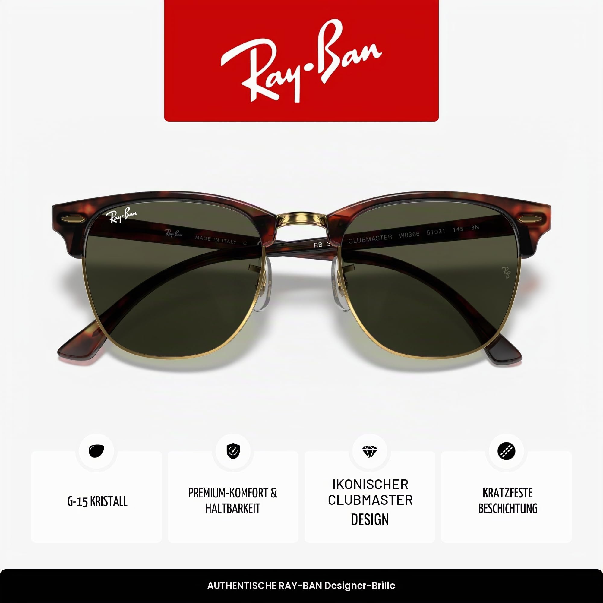 Ray-Ban Herren Clubmaster Sonnenbrille (1er Pack)