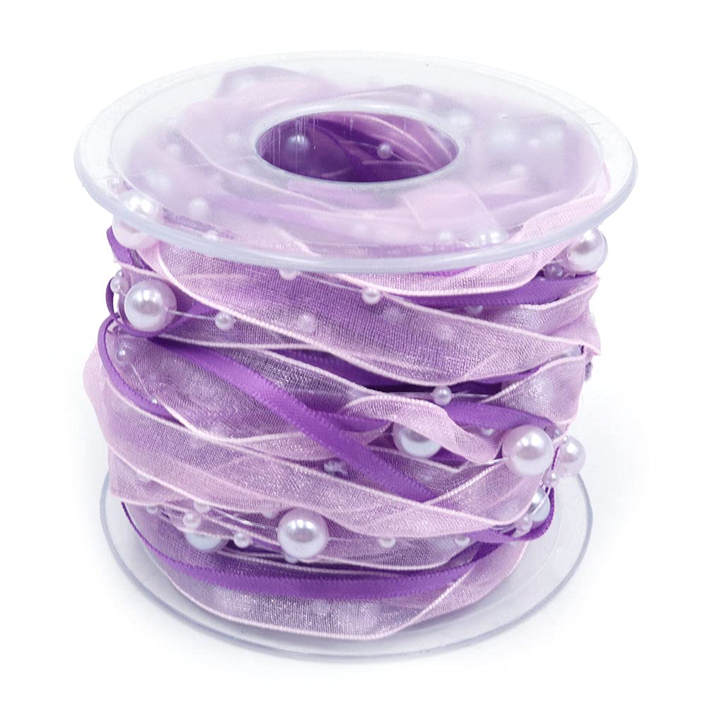 Ancllo Purple Artificial Bead Ribbon Chiffon Ribbon (Purple)