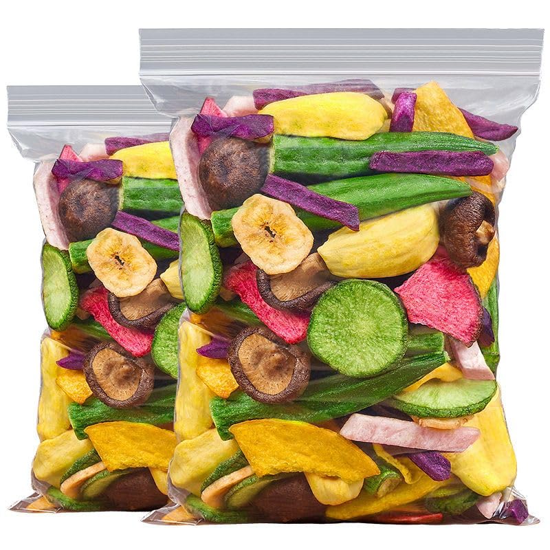 Instant Dried Vegetables and Fruits Chips, 12 Types of Instant Dried Fruits and Vegetables, Fruits Vegetables Snacks,Okra,Banana,Purple Potato,Red Date,Snack Foods,Chinese Snack (250g(Pack of 3))