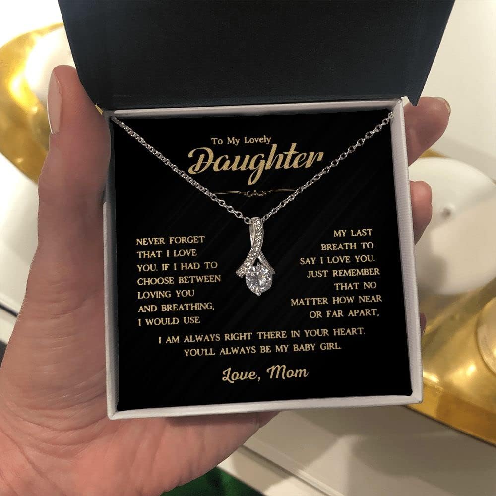 Custom Heart Necklace For Daughters from Father Mother, Personalized Jewelry Birthday Gift, Beautiful Pendant to Women Girls, Christmas Daughter Love Necklaces Gifts From Mom Mum Dad to Girl (Alluring Beauty, Standard Box)