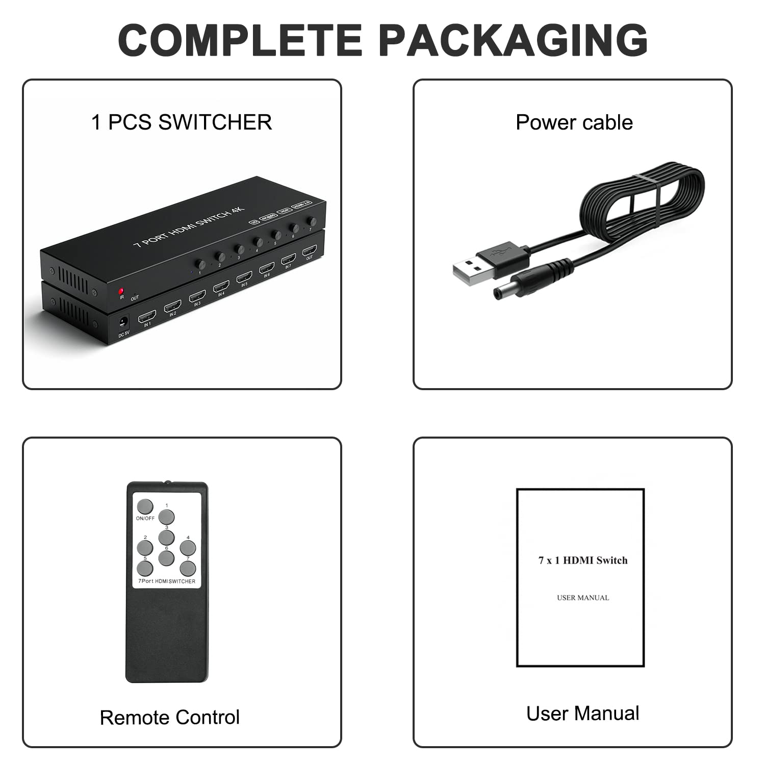 Switch HDMI a 7 vie, 4 K a 60 Hz, 7 in 1, uscita HDCP 2.0, hub HDMI 2.0, supporta 3D, compatibile con Nintendo Switch/Switch OLED/Xbox/PS5/4/3, lettore Blu-Ray, Fire Stick, Roku, Apple TV, Chromeca