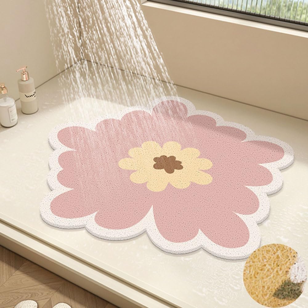 Alfombra Ducha – Floral luffa y rápida(Light Pink,70x70cm)