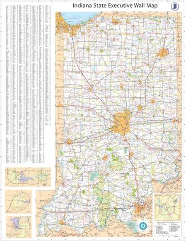 Mapa de pared laminado oficial oficial de Indiana, 14.2 x 21.3in