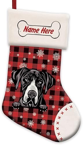 MALIHONG Paquete de 1 calcetín personalizado de Navidad con diseño de búfalo rojo a cuadros con encantador perro, gran danés, copo de nieve, disponible en Yaxa Peru