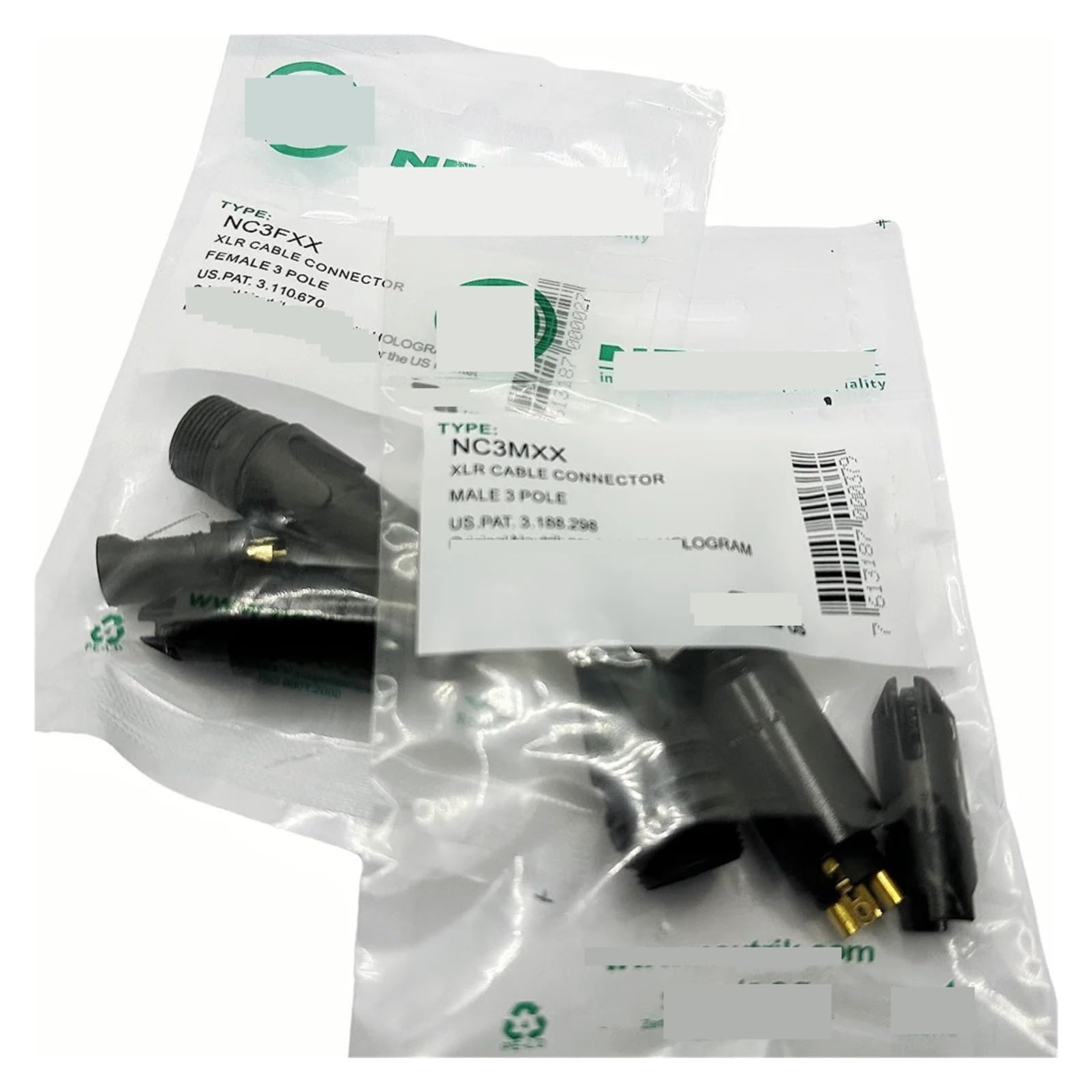 60 uds/lote 30 Uds NC3MXX y 30 Uds NC3FXX-B macho y hembra for micrófono XLR de tres núcleos NEUTRIK de 3 pines con conector(NC3FXX and 3MXX)