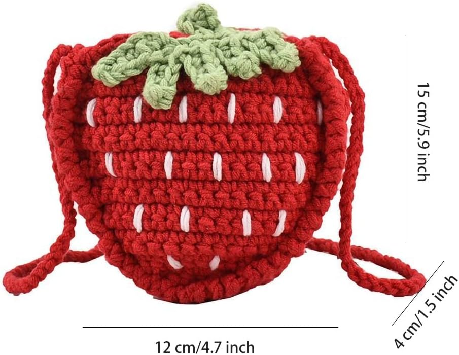 WAIT FLY Cute Strawberry Design Crochet Bag Handmade Knitted Bag Crossbody Bag Mini Shoulder Bag for Girls - Image 4