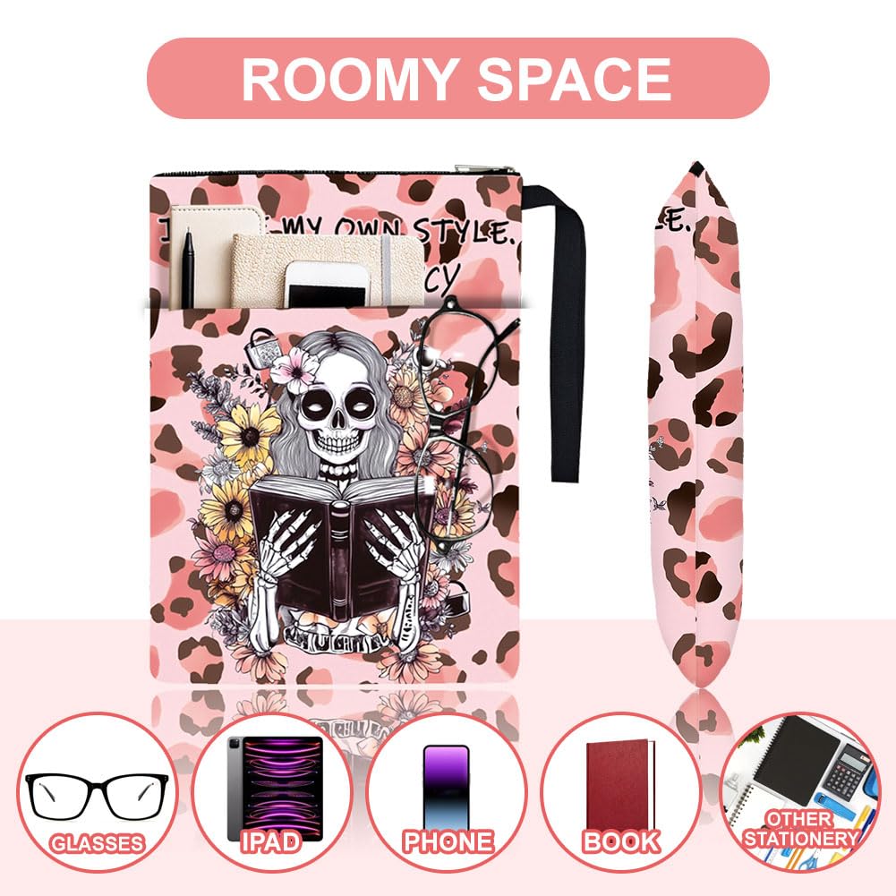 Hobbspring 1pc Book Sleeve with Zipper 13.4x9.45 inches(34x24cm) Library with Girl Book Protectors Reading Lover Books Covers for Paperbacks Students Teachers Back to School - Image 3