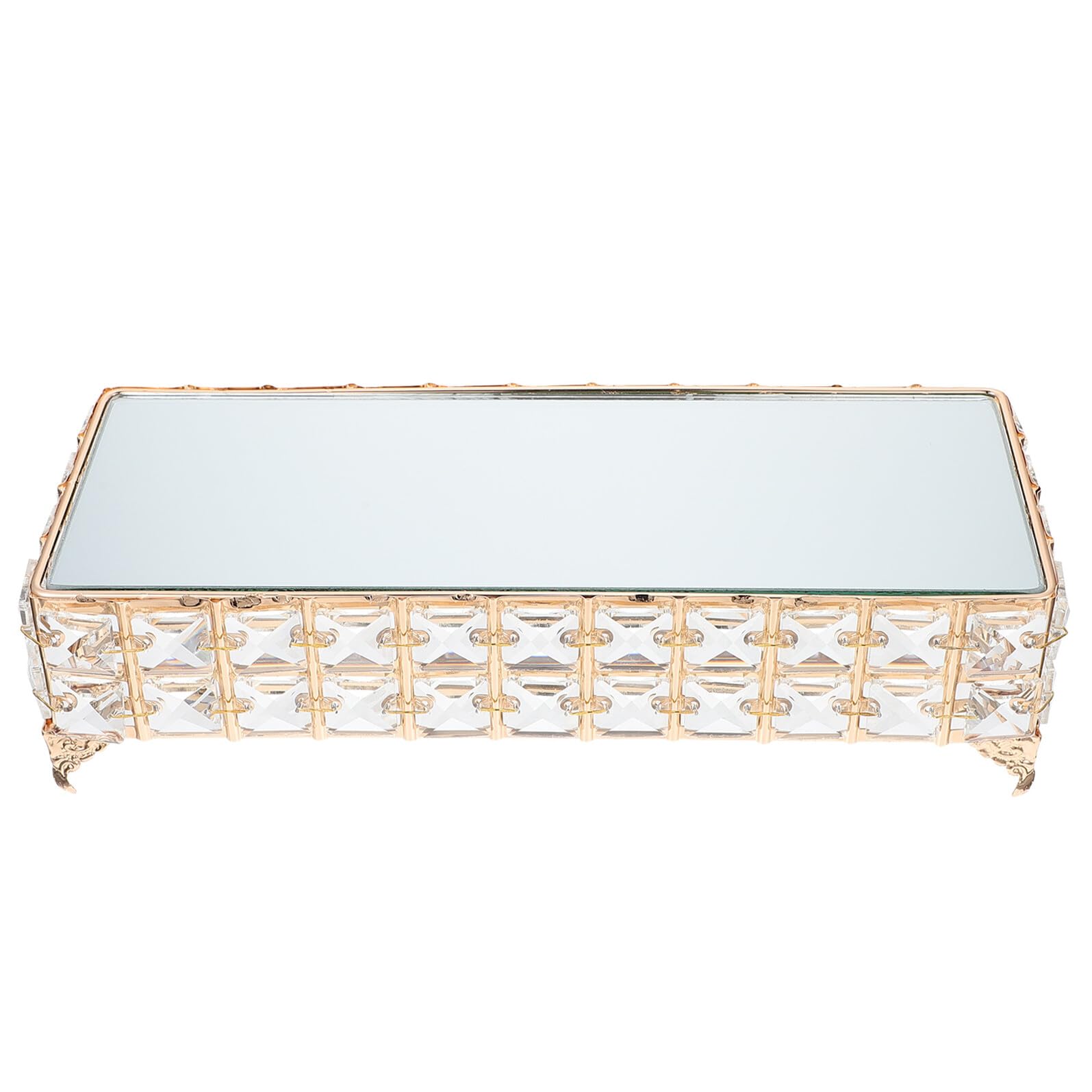Soporte para Pasteles de Hierro y Vidrio Espejo Bandeja para Tartas de 30X12X7 CM Plato para Servir Postres y Frutas Adecuado para Bodas y Celebraciones